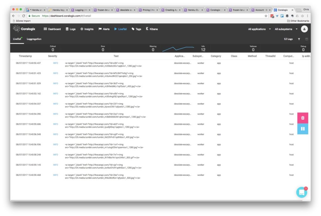 view heroku logs in coralogix