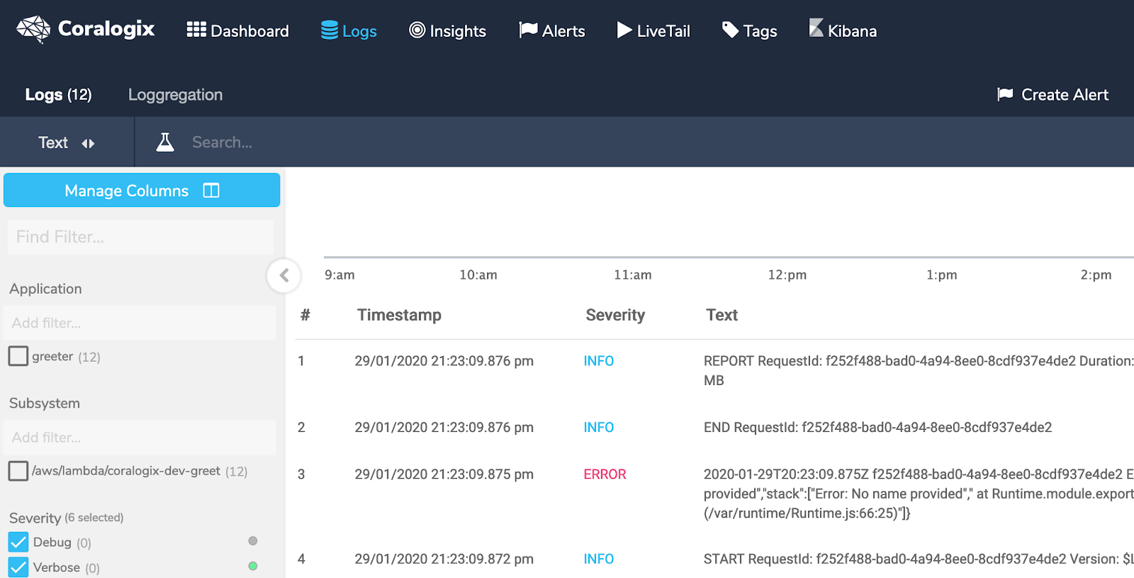 coralogix menu