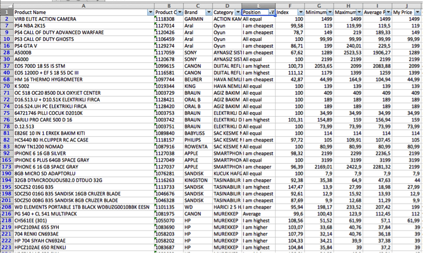 Pricing Excel Report