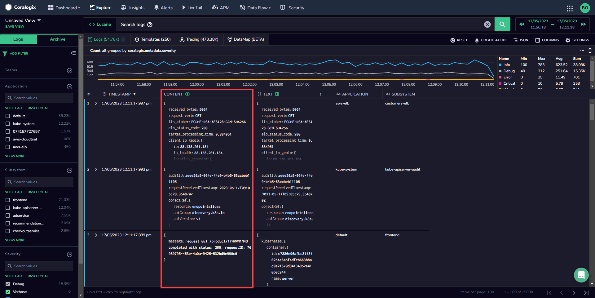 Coralogix UI Content Column