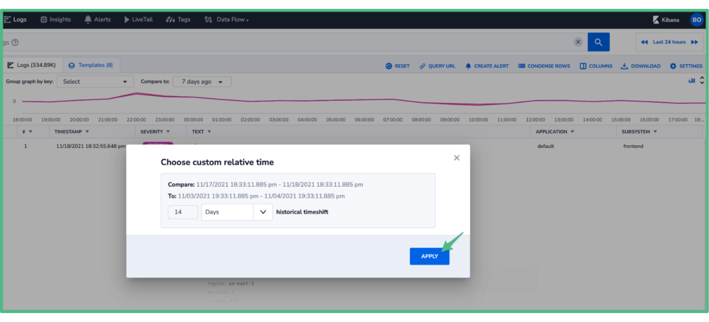 choose custom relative time comparison