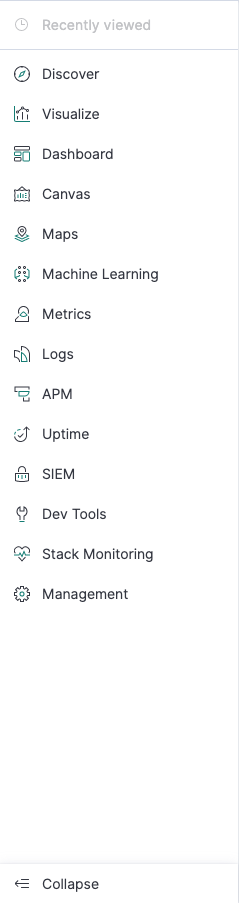 kibana dashboard tutorial: menu