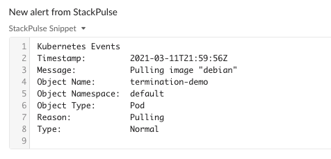 stackpulse alert kubernetes logs