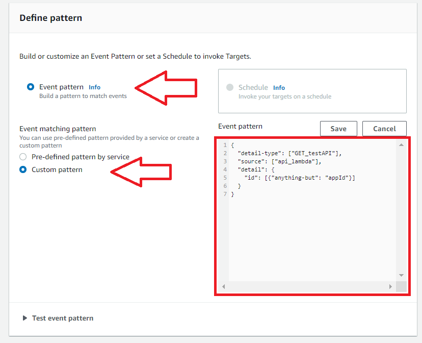 create custom pattern eventbridge