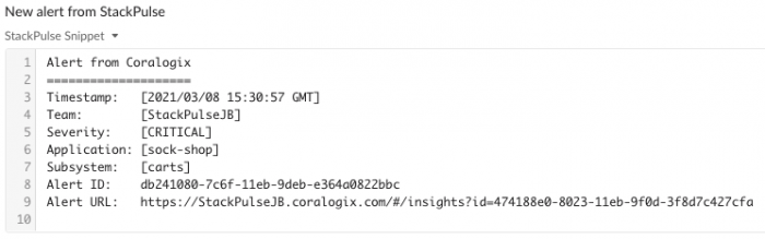 coralogix alert in stackpulse