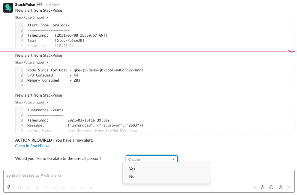 stackpulse coralogix slack alerts