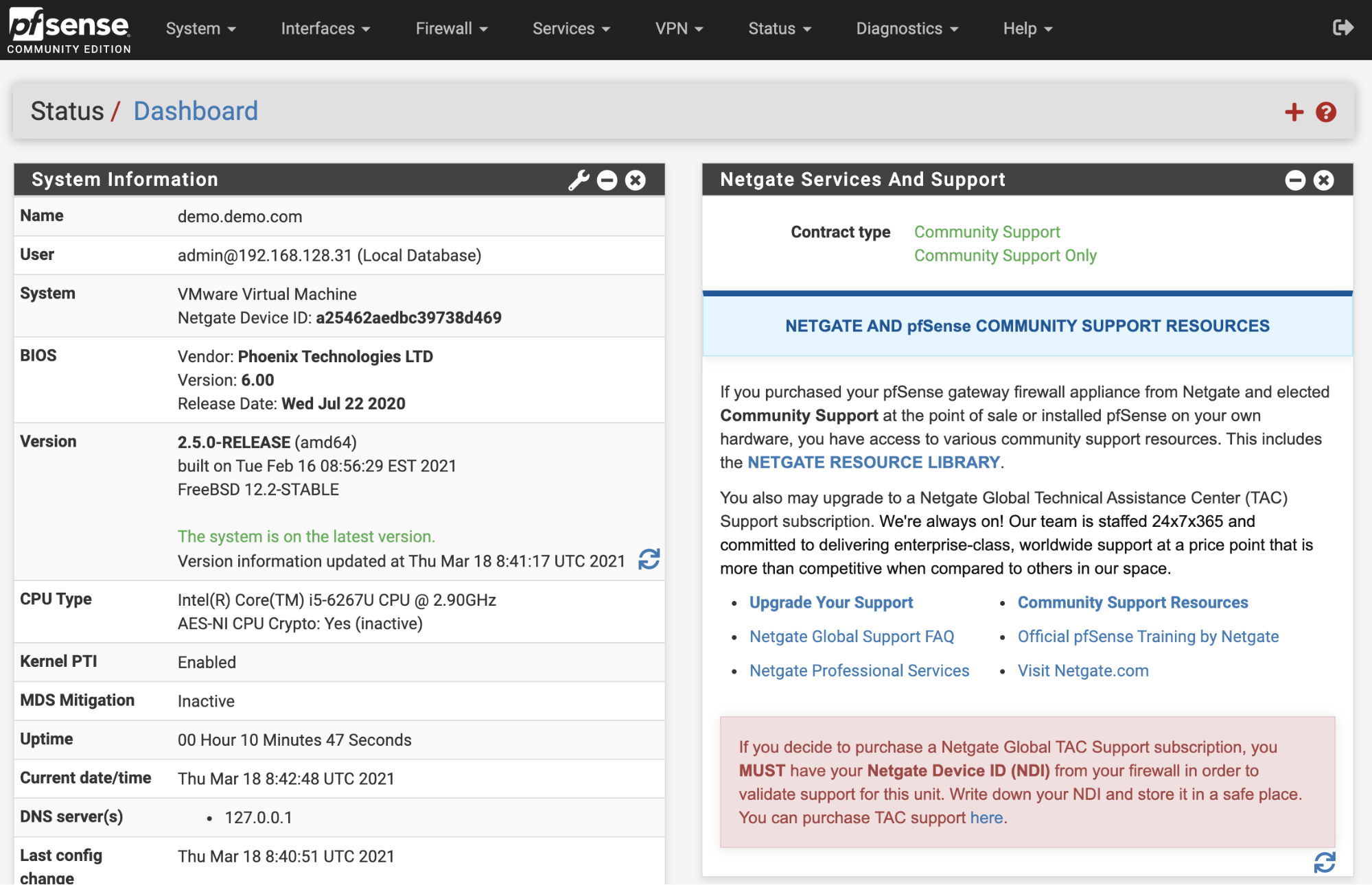 pfsense web interface