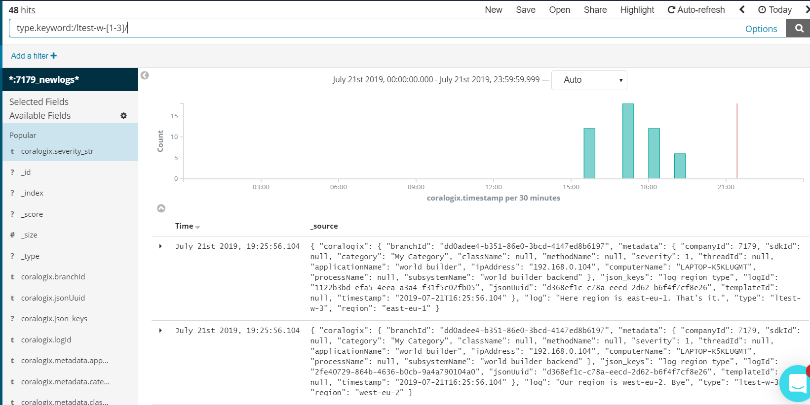 Kibana search example