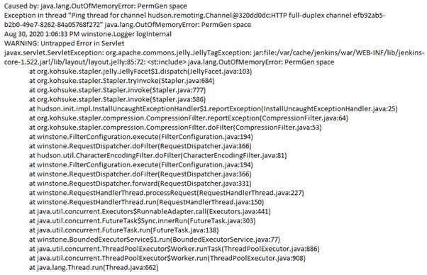 Monitoring Jenkins: jenkins stack error