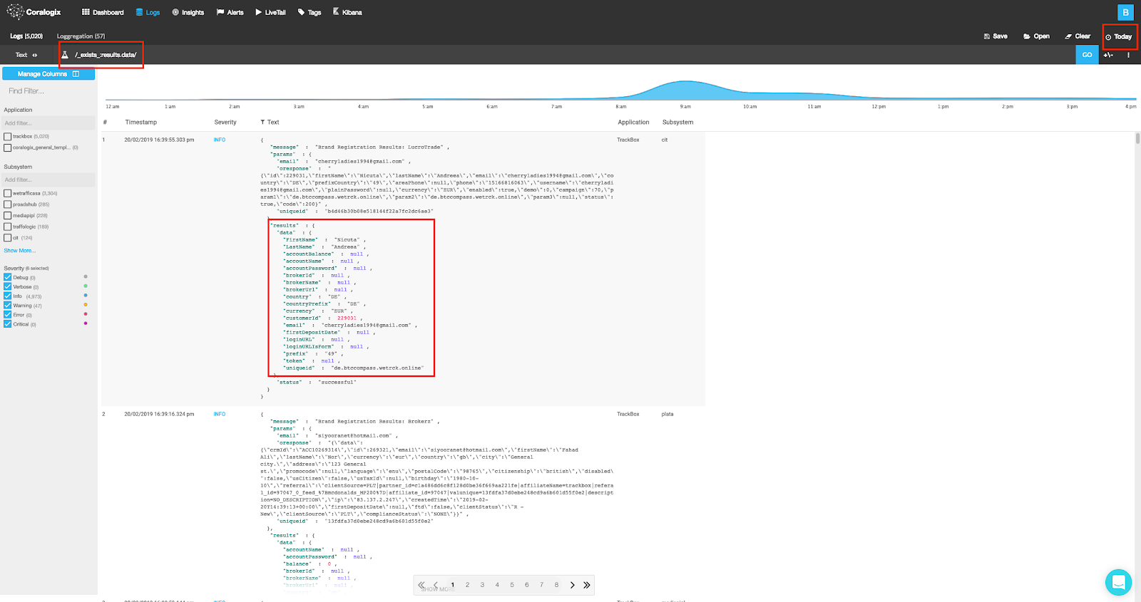 coralogix resul.data-object search with no mapping conflict