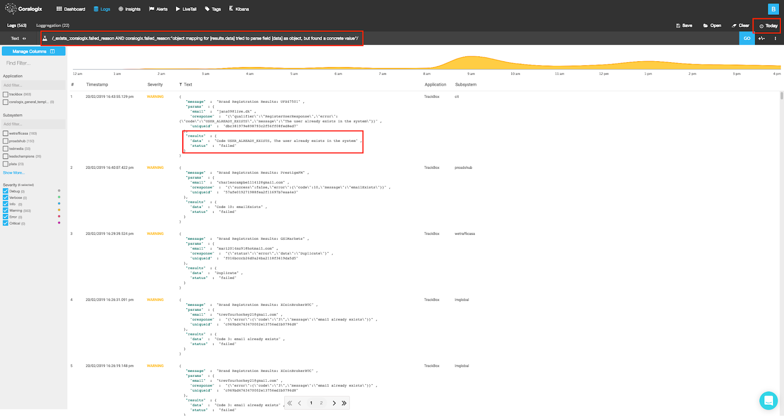 coralogix result.data-string-exception search