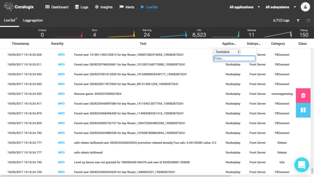 Coralogix logs stream