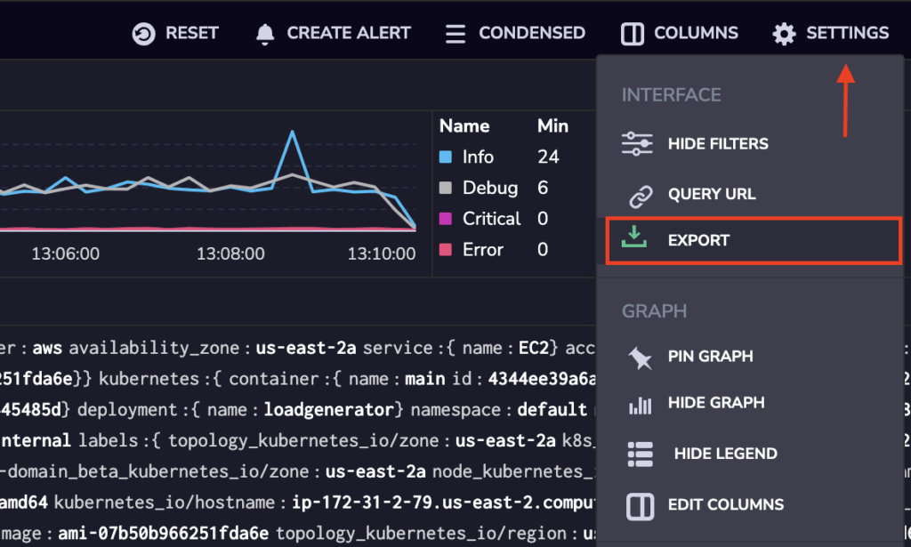 export logs from explore