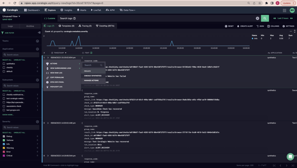 Synthetic Monitoring Checkly Coralogix