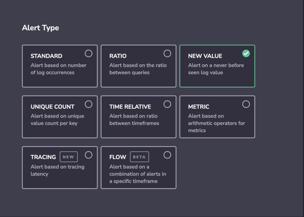 new value alerts coralogix