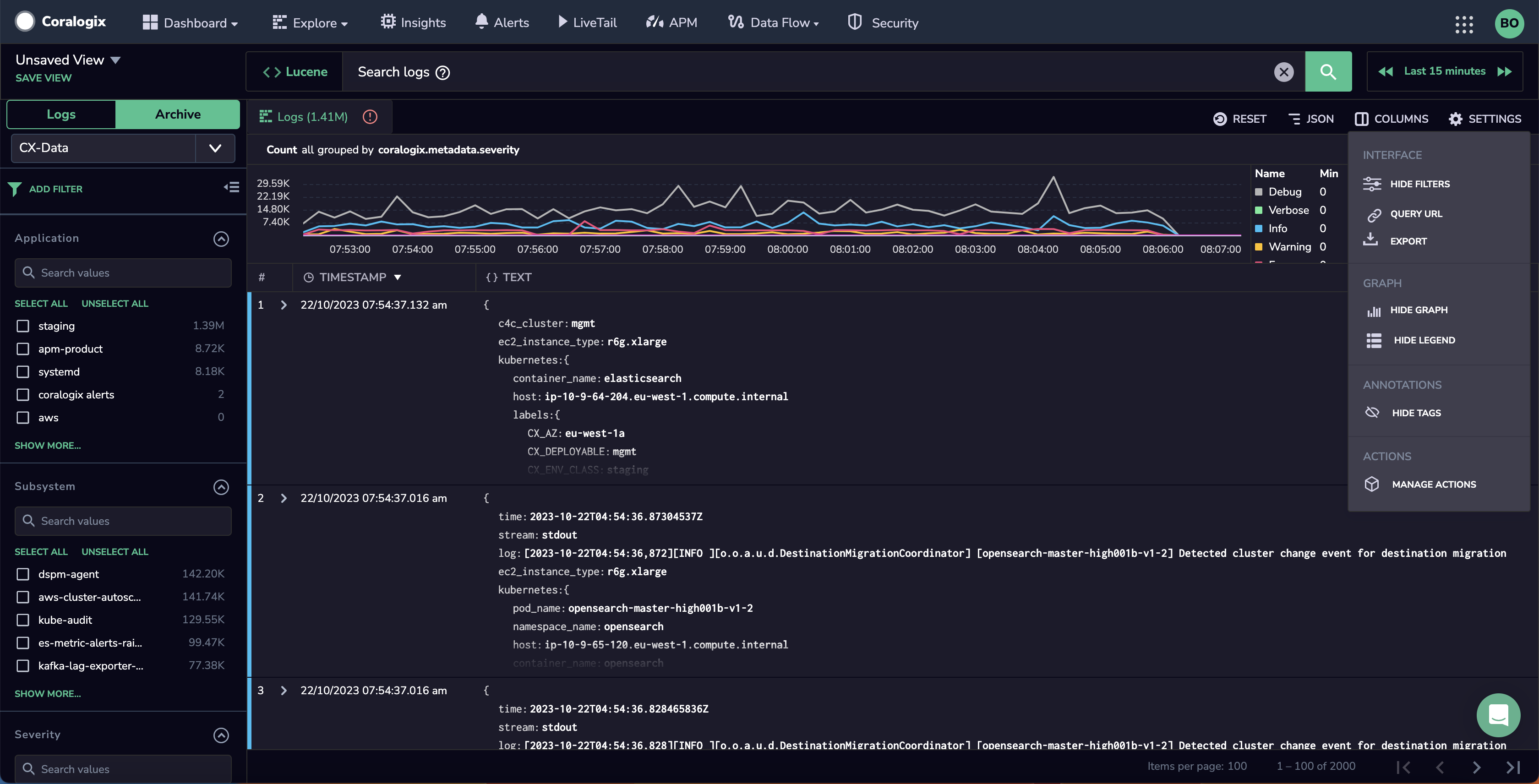 Archive Query Explore Screen